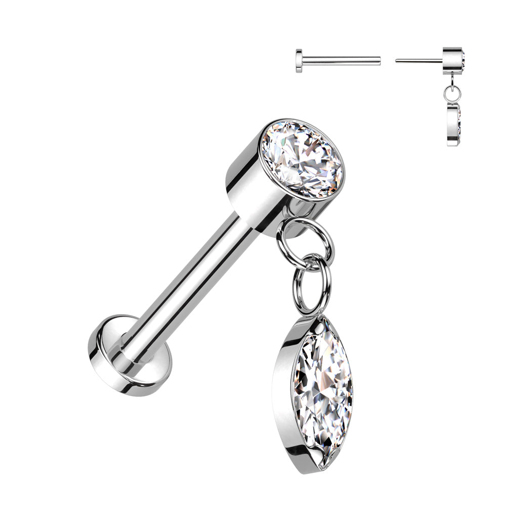 Round Stud With Marquise Dangle