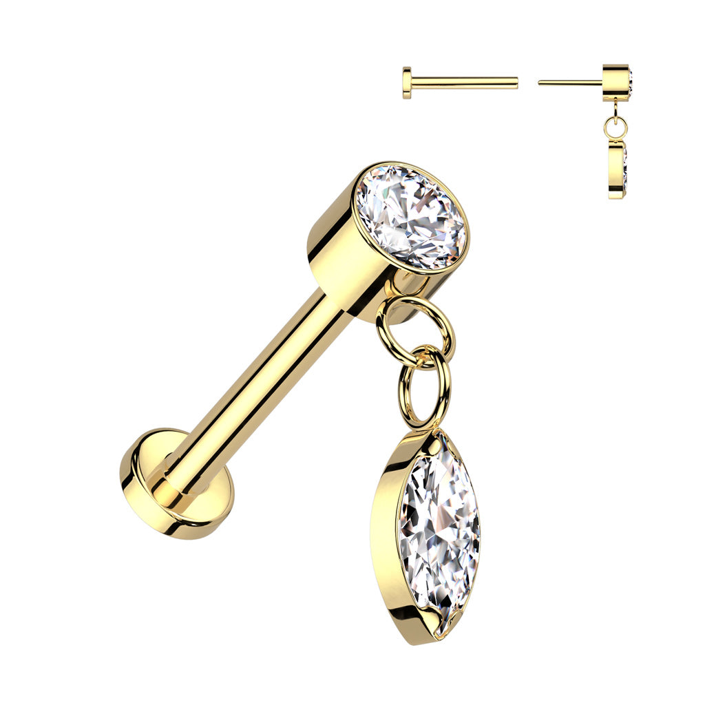Round Stud With Marquise Dangle