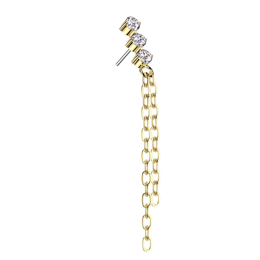 Three CZ With Double Chain Dangle