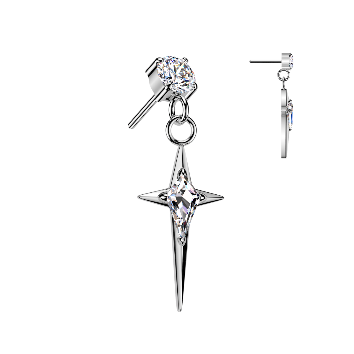 Round Pronged CZ With Cross Dangle