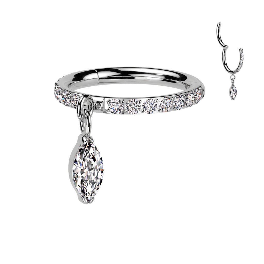 CZ Studded Hoops With Marquise Dangle