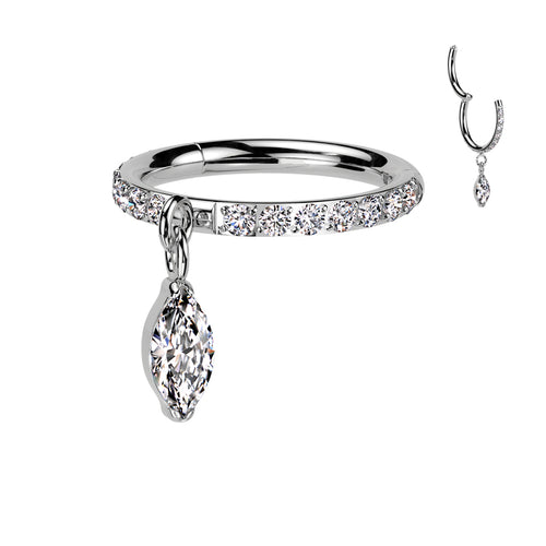 CZ Studded Hoops With Marquise Dangle