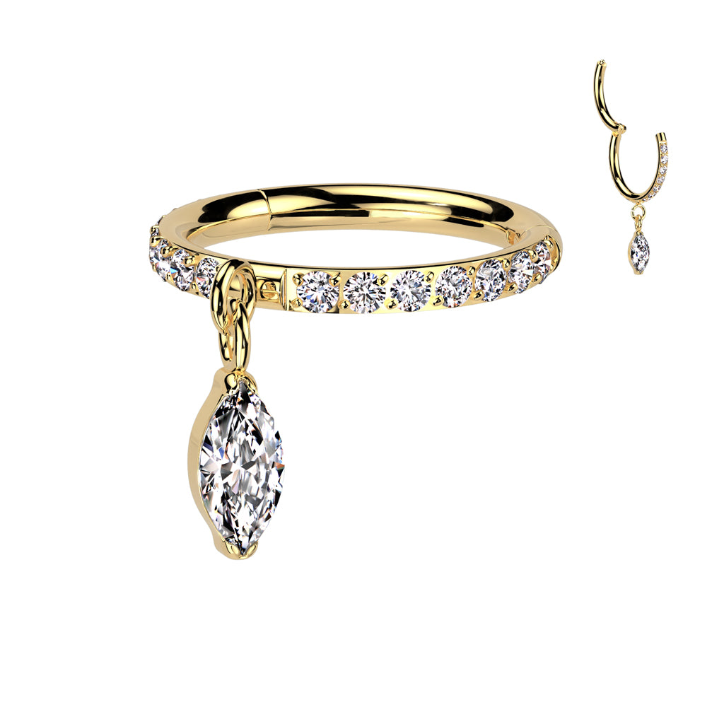 CZ Studded Hoops With Marquise Dangle