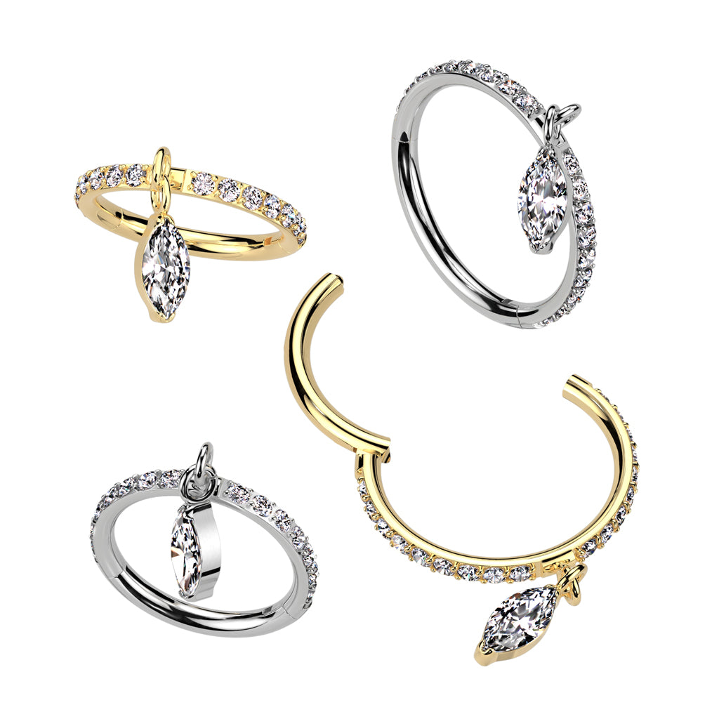 CZ Studded Hoops With Marquise Dangle