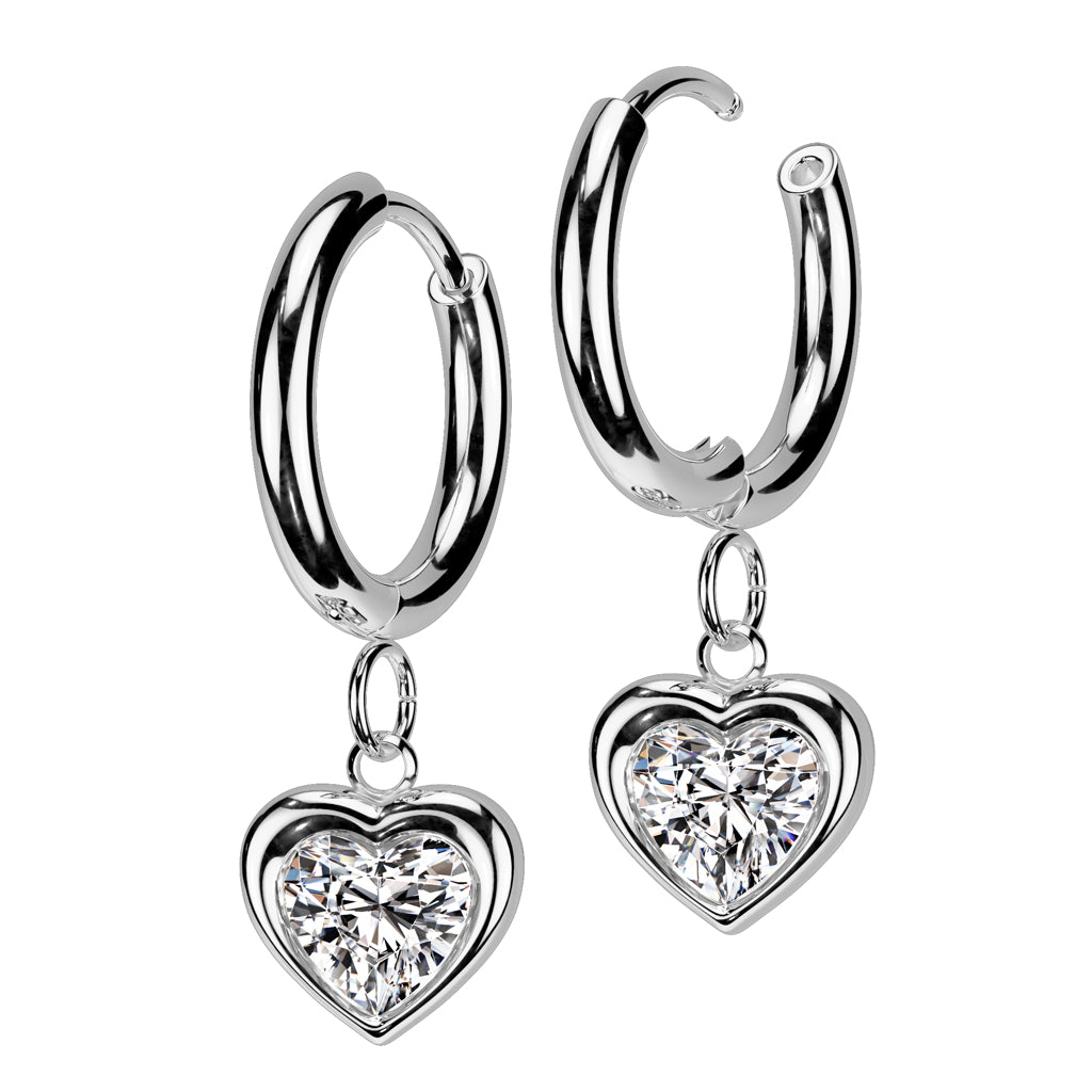 Hinged Hoop Earrings With Heart Dangle