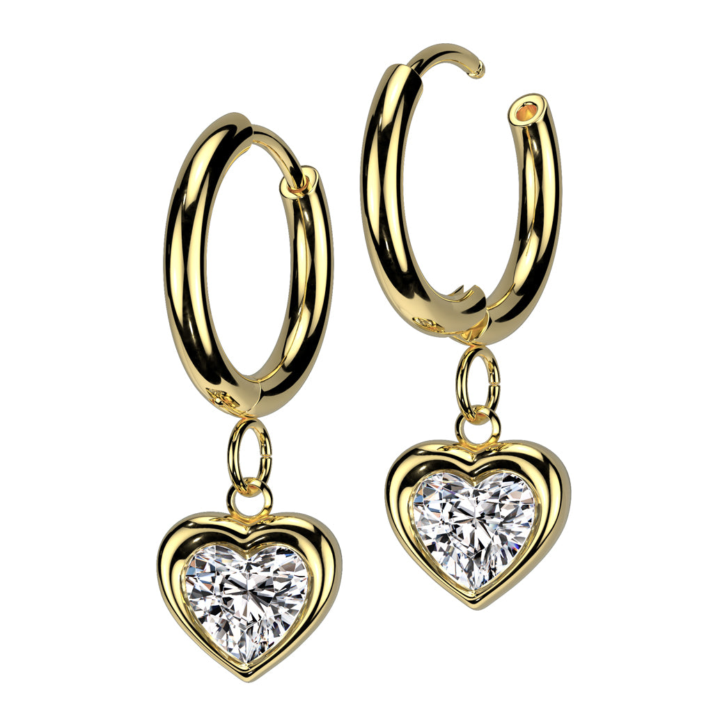 Hinged Hoop Earrings With Heart Dangle