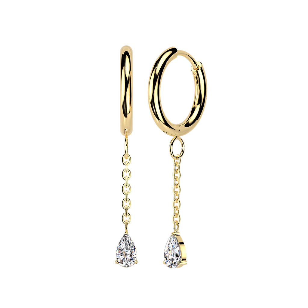 Hinged Hoops With Chain And Teardrop Dangle