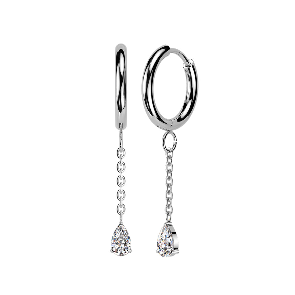 Hinged Hoops With Chain And Teardrop Dangle
