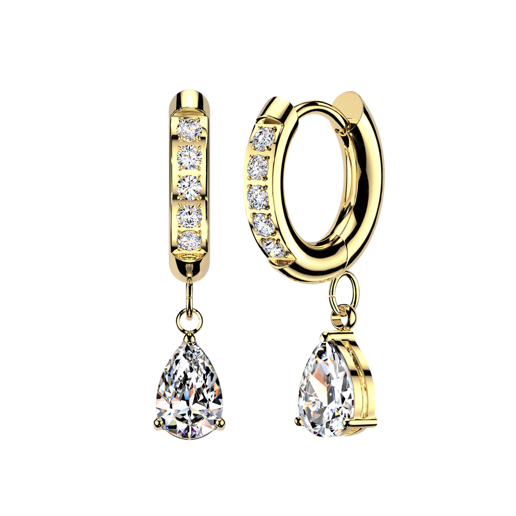 CZ Studded Hoops With Teardrop Dangle