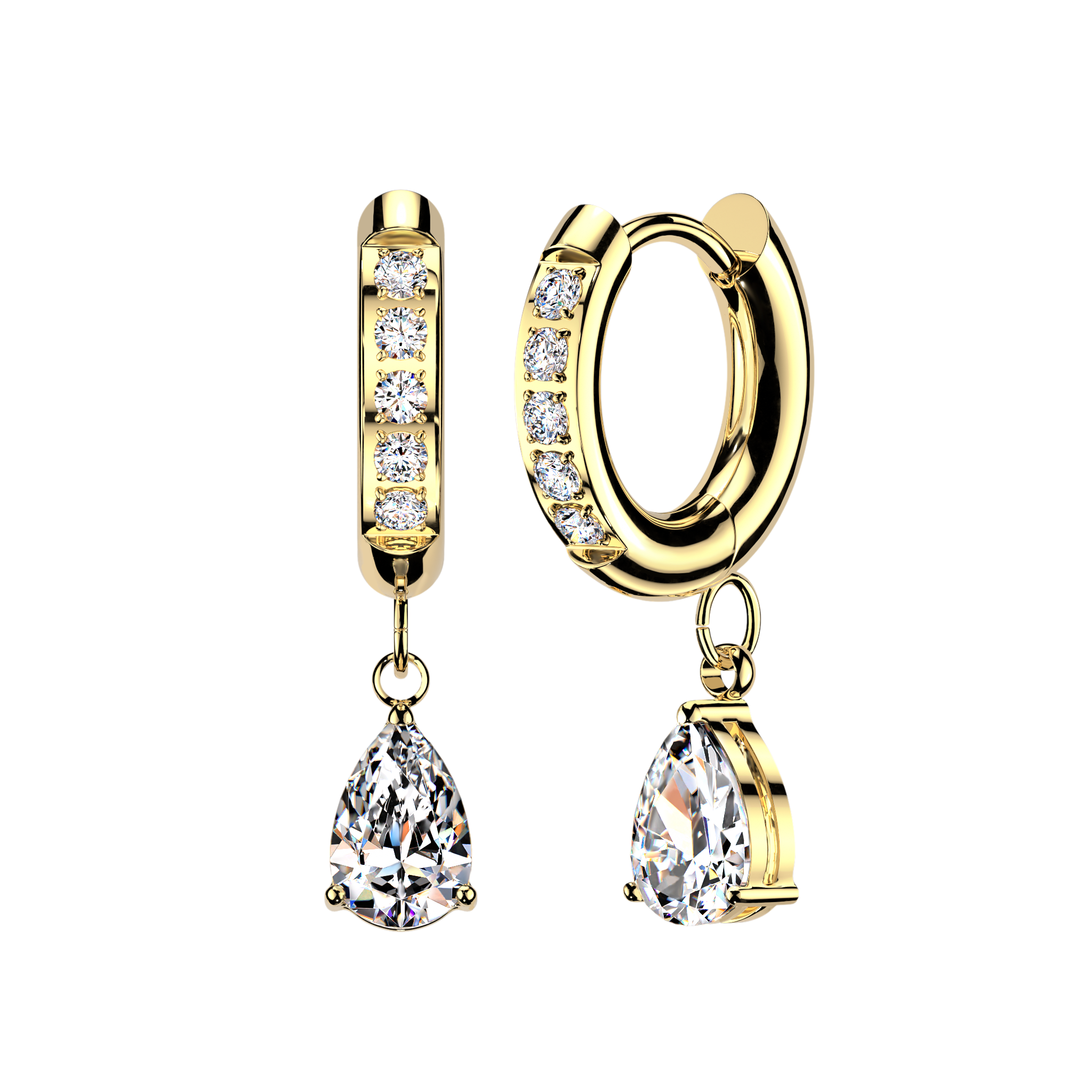 CZ Studded Hoops With Teardrop Dangle