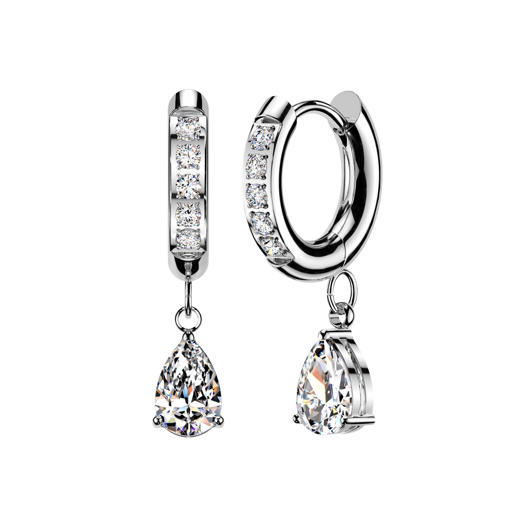 CZ Studded Hoops With Teardrop Dangle