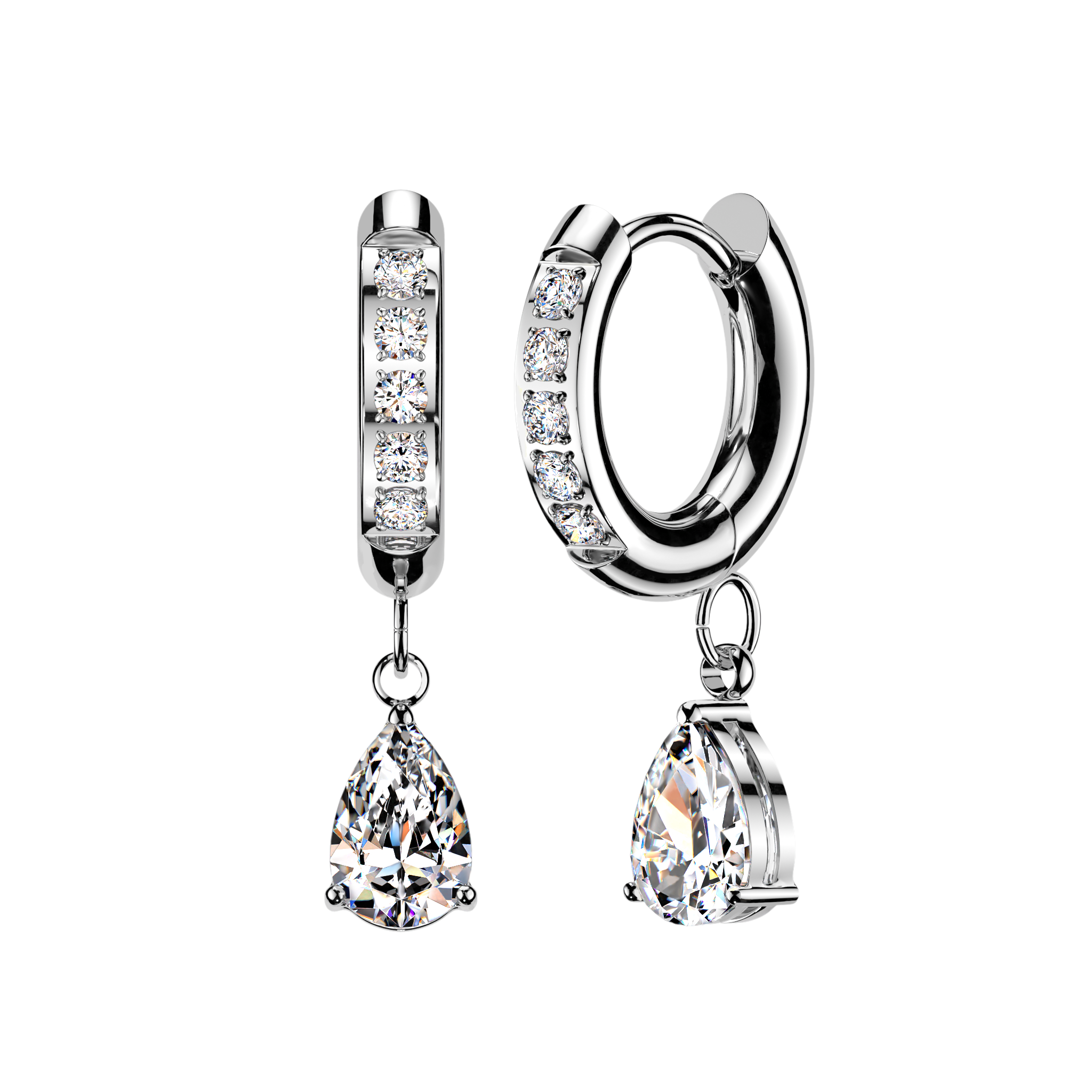 CZ Studded Hoops With Teardrop Dangle