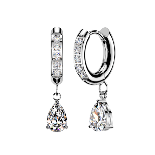 CZ Studded Hoops With Teardrop Dangle