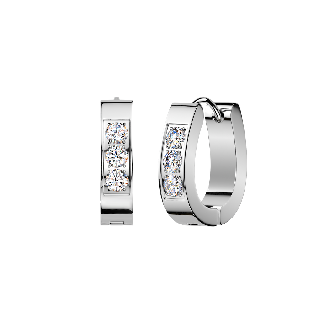 Oval Hinged Hoops With Three CZ
