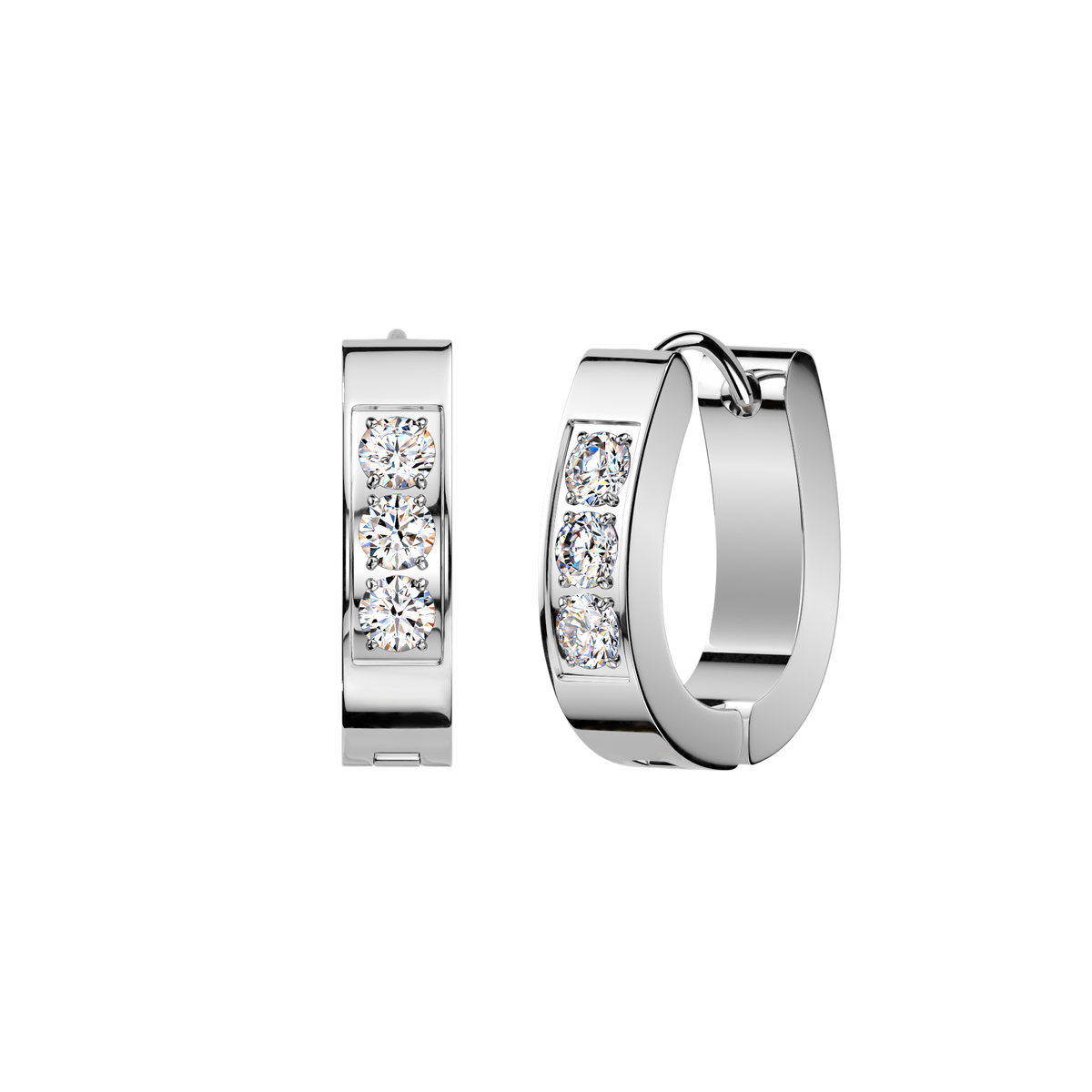 Oval Hinged Hoops With Three CZ