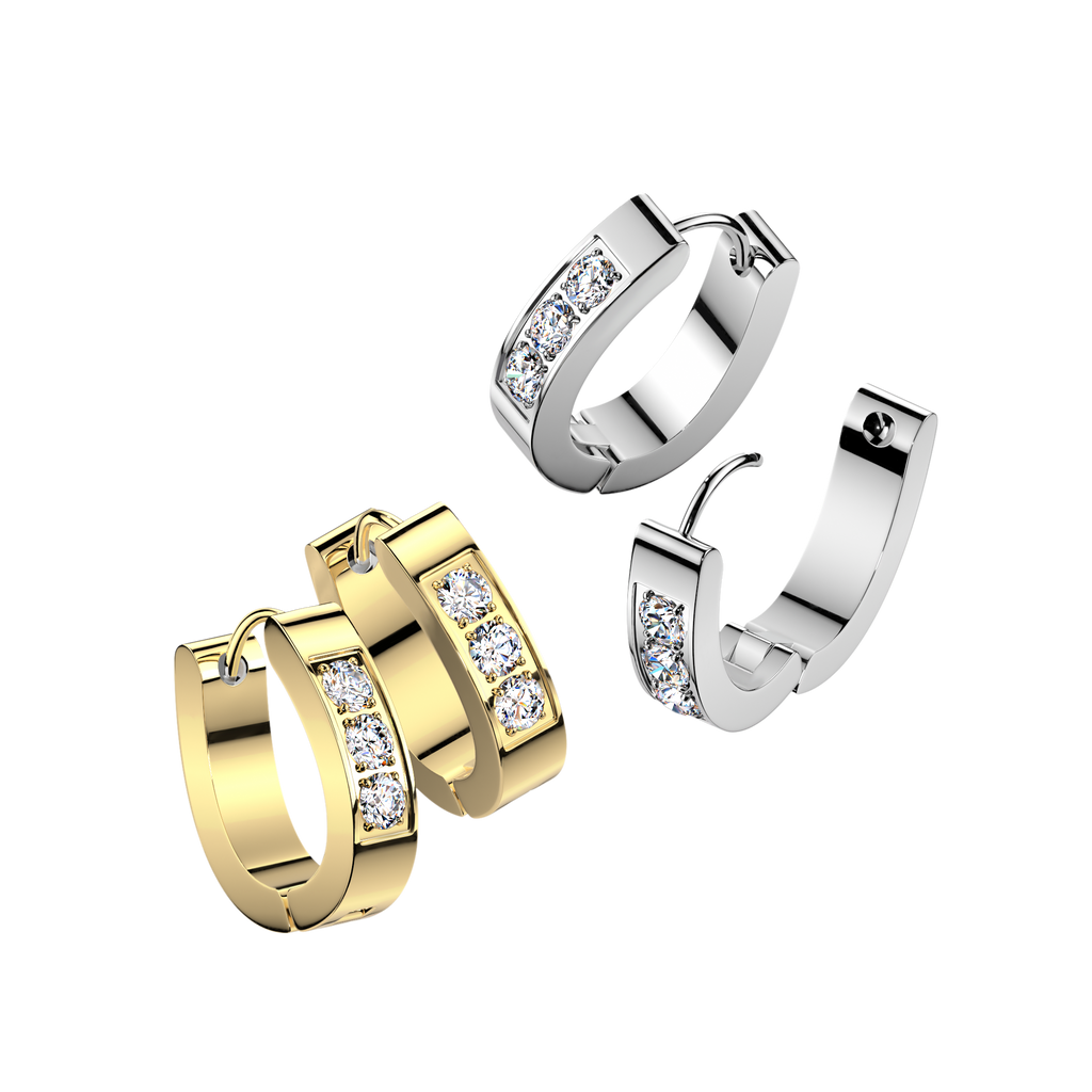 Oval Hinged Hoops With Three CZ