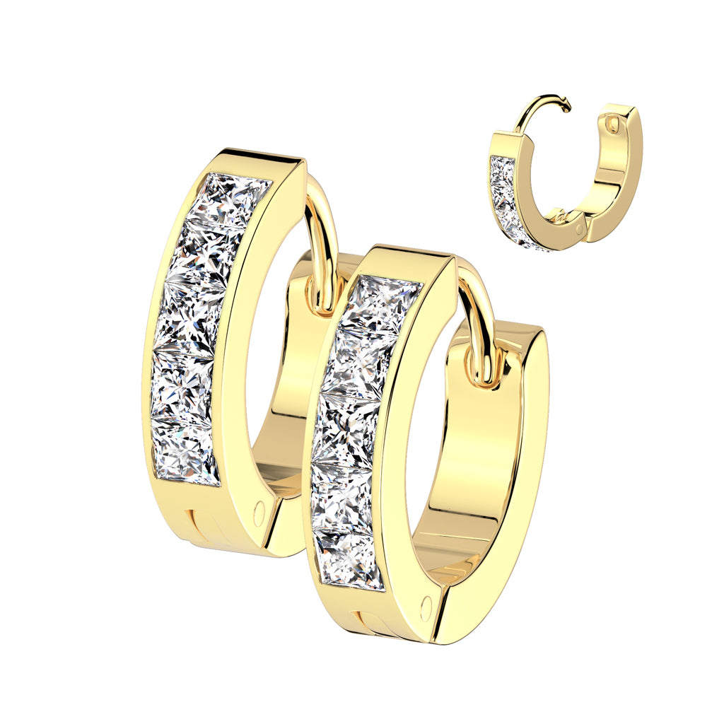 Hinged Hoops With 5 Square CZ