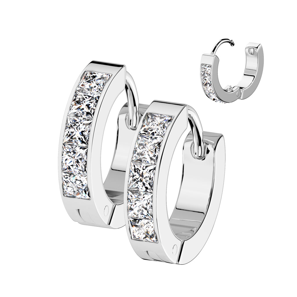 Hinged Hoops With 5 Square CZ