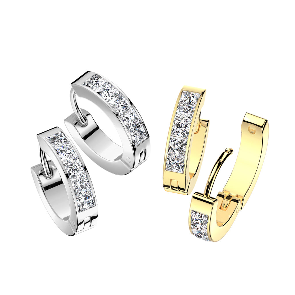 Hinged Hoops With 5 Square CZ